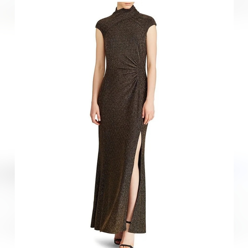 NWT Ralph Lauren Black & Gold Metallic Dress Sz 4 XS S